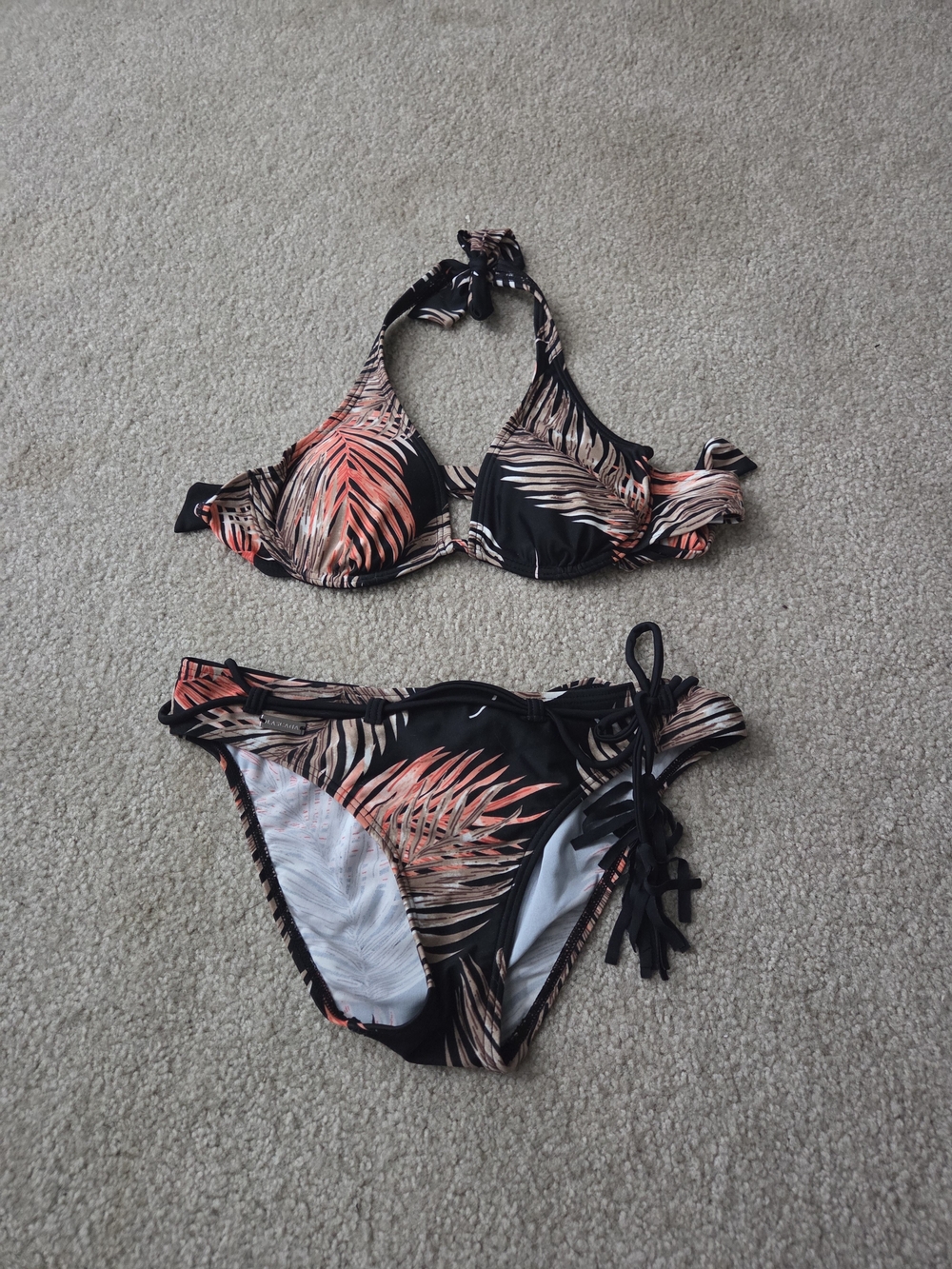 LASCANA for VENUS Tropical Palm Print Two-Piece Bikini - Black and Coral